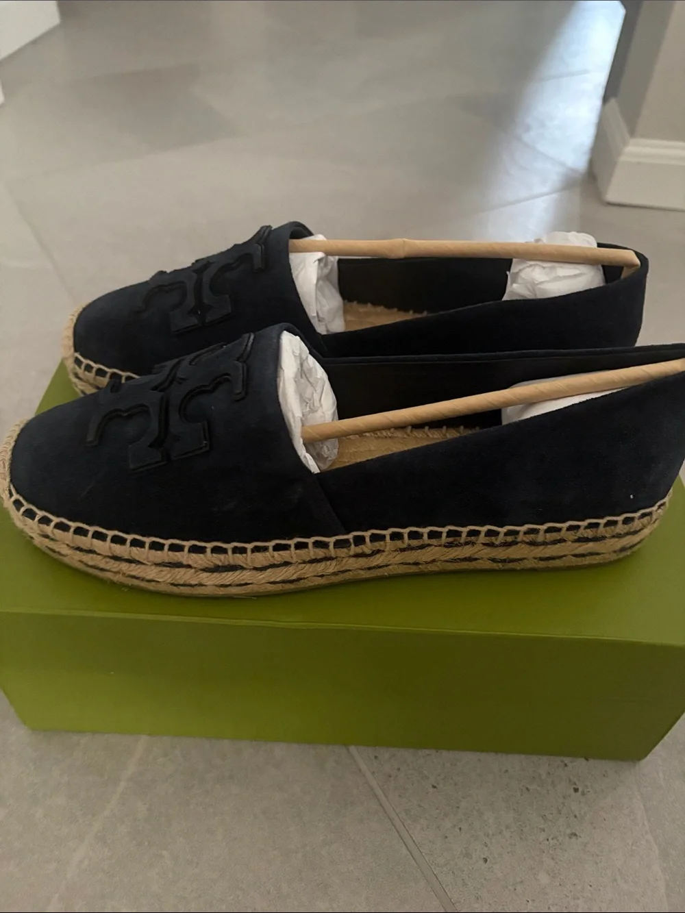 *NEW* Tory Burch Navy Suede Espadrille Flats with Logo Detail